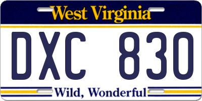 WV license plate DXC830