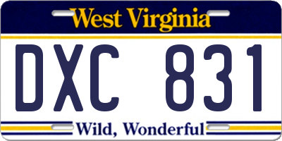 WV license plate DXC831