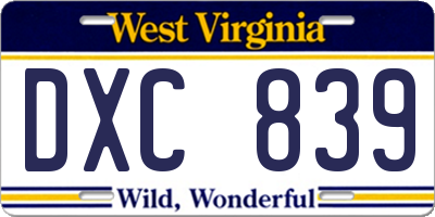 WV license plate DXC839
