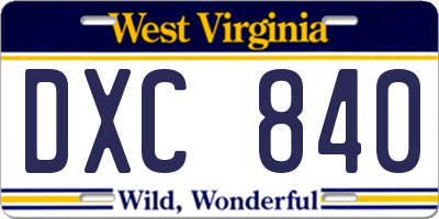 WV license plate DXC840