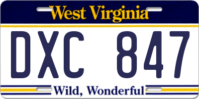 WV license plate DXC847