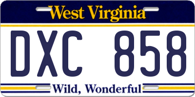 WV license plate DXC858