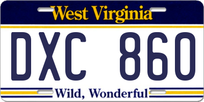 WV license plate DXC860
