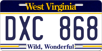 WV license plate DXC868