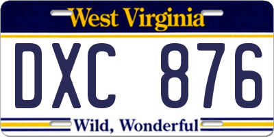 WV license plate DXC876