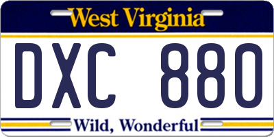 WV license plate DXC880