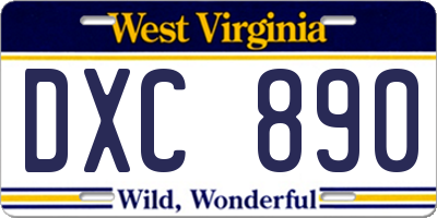 WV license plate DXC890