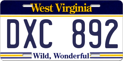 WV license plate DXC892