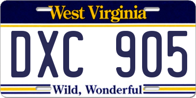 WV license plate DXC905