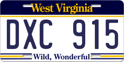 WV license plate DXC915