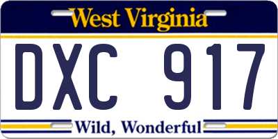 WV license plate DXC917