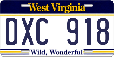 WV license plate DXC918