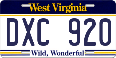 WV license plate DXC920