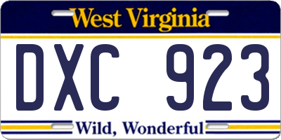 WV license plate DXC923