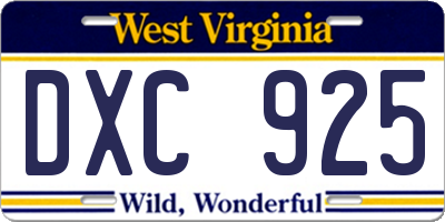 WV license plate DXC925