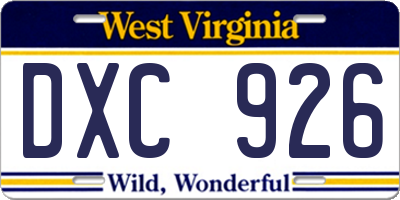 WV license plate DXC926