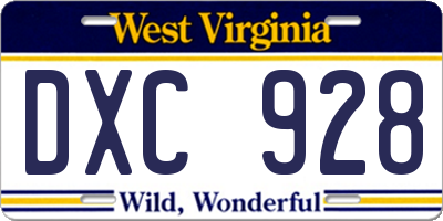 WV license plate DXC928