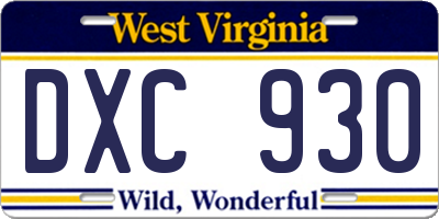 WV license plate DXC930