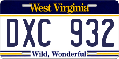 WV license plate DXC932