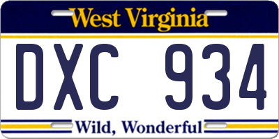 WV license plate DXC934