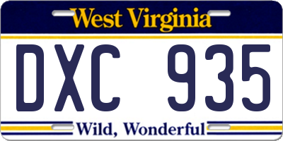 WV license plate DXC935