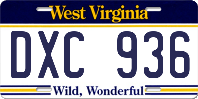 WV license plate DXC936