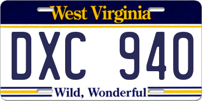 WV license plate DXC940
