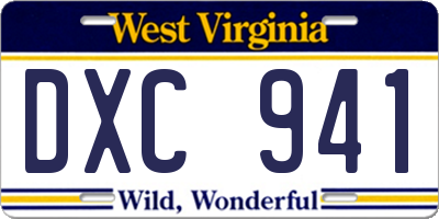 WV license plate DXC941