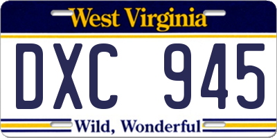 WV license plate DXC945