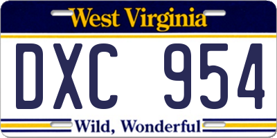 WV license plate DXC954
