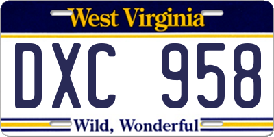 WV license plate DXC958