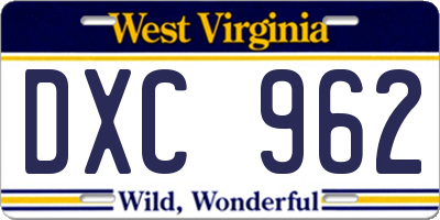 WV license plate DXC962