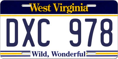 WV license plate DXC978