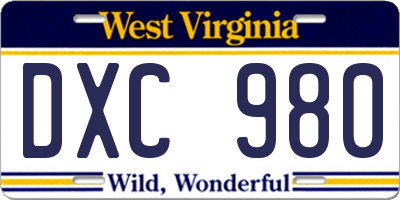 WV license plate DXC980