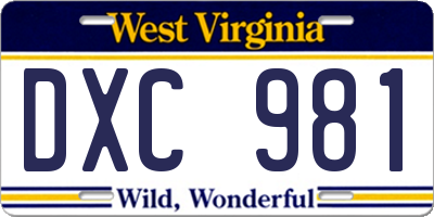 WV license plate DXC981