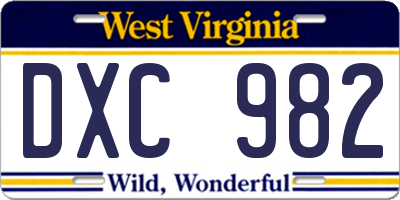 WV license plate DXC982