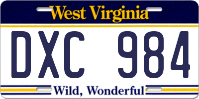 WV license plate DXC984