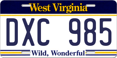 WV license plate DXC985