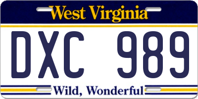 WV license plate DXC989