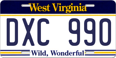 WV license plate DXC990