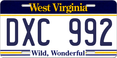 WV license plate DXC992