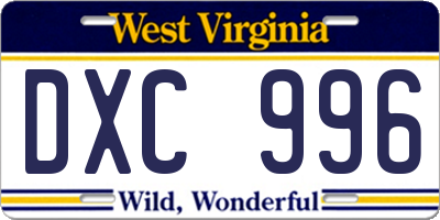 WV license plate DXC996