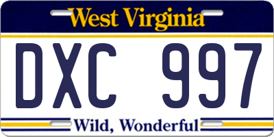 WV license plate DXC997