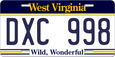 WV license plate DXC998