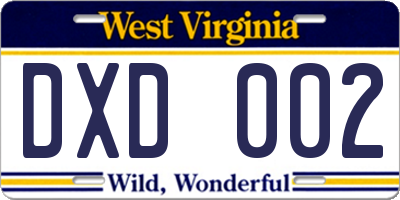 WV license plate DXD002