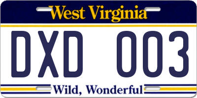 WV license plate DXD003
