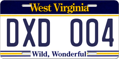 WV license plate DXD004