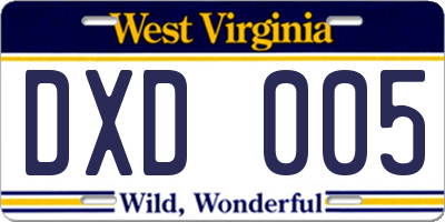 WV license plate DXD005