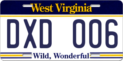 WV license plate DXD006