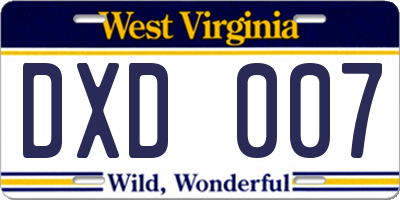 WV license plate DXD007